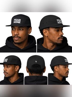 FEAR NONE Black Five-Panel Camp Hat